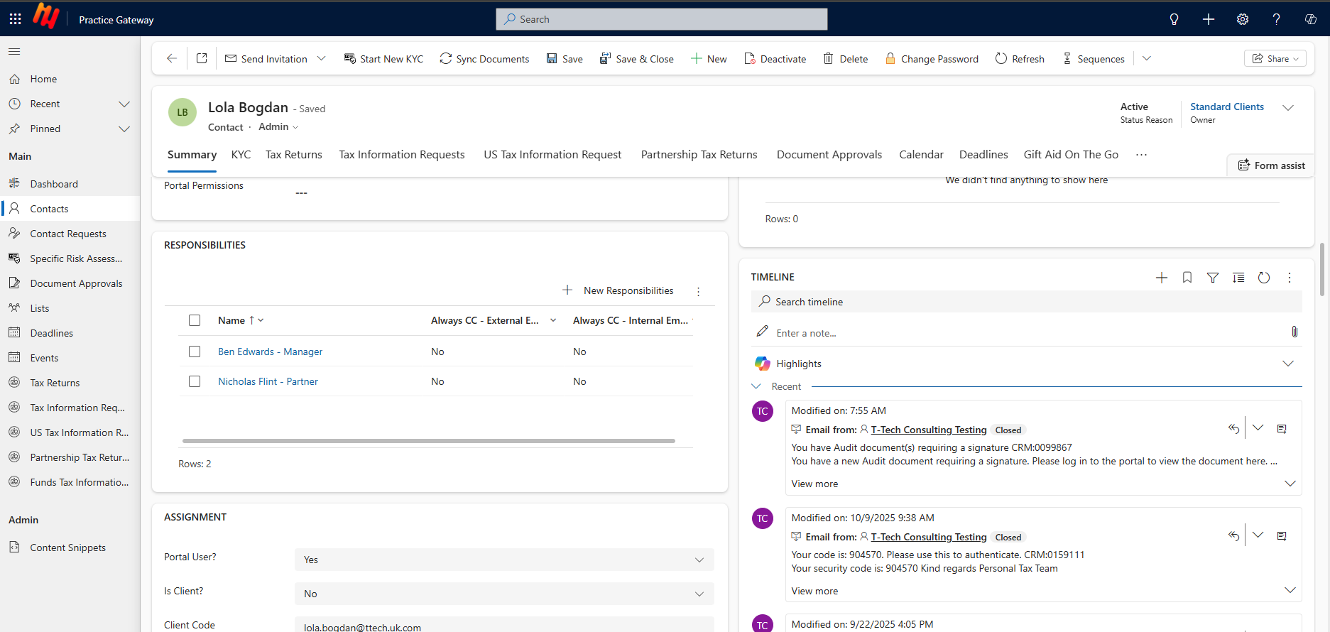 Accessing the Contact Request Section